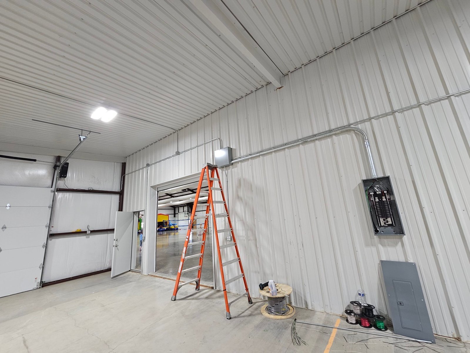 Commercial electrical install in a metal building